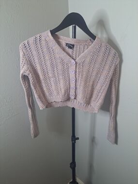 art class Pale Lavender Cropped Crochet Cardigan